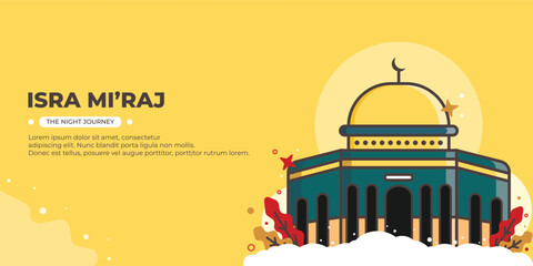 Naklejka premium isra miraj vector with al aqsa mosque concept. vector illustration. night journey. can be used for banner, background, and poster
