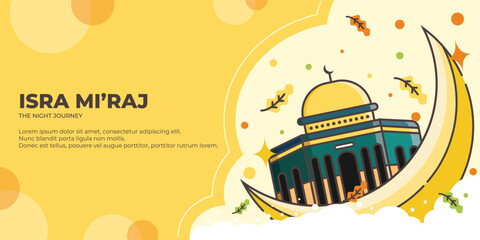 isra miraj vector al aqsa mosque concept. vector illustration. night journey. can be used for banner, background, and poster