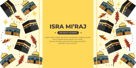 isra miraj vector with kaaba and al aqsa mosque concept. vector illustration. night journey. can be used for banner, background, and poster