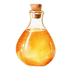 A beautifully watercolor of mead in a clear glass bottle. The artwork highlights the golden color and intricate textures of the liquid inside