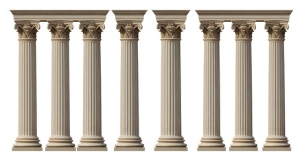 Classical Greek and Roman Columns Isolated on White Background
