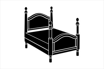 "Classic Wooden Bed Vector Illustration - Minimalist Black and White Design"