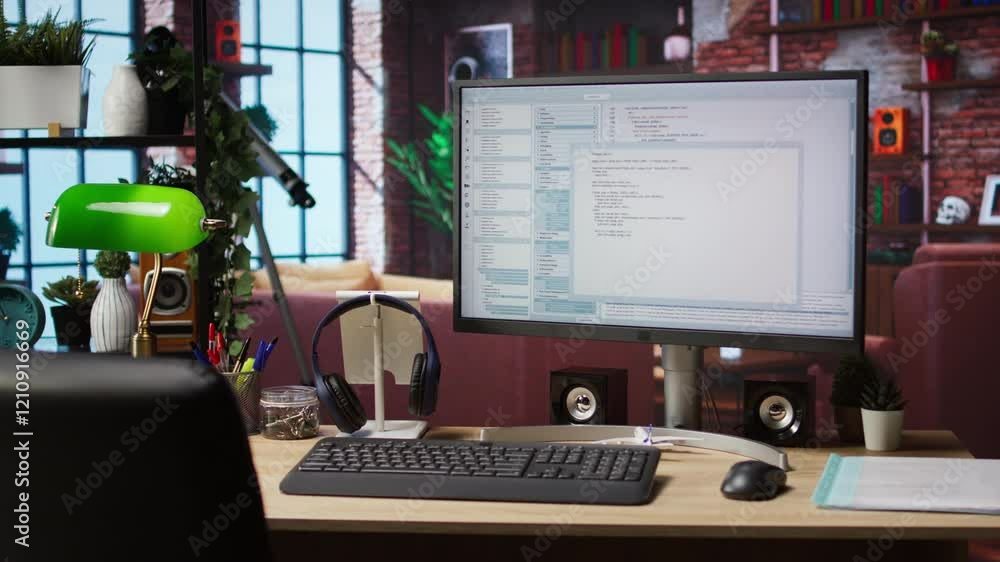 Fototapete lines of code written on pc workstation screen on development tool application. debugging software p