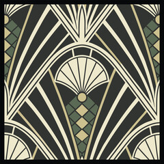 Seamless pattern. Modern stylish texture. Regularly repeating geometrical rhombuses. Vector element of graphic design. Seamless pattern in gold color on black background. Vector illustration.