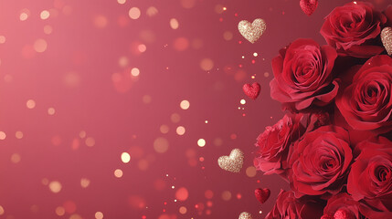 Romantic setting featuring deep crimson roses and sparkling hearts for a heartfelt occasion