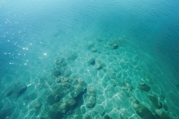 Aerial top view of clam ocean water
