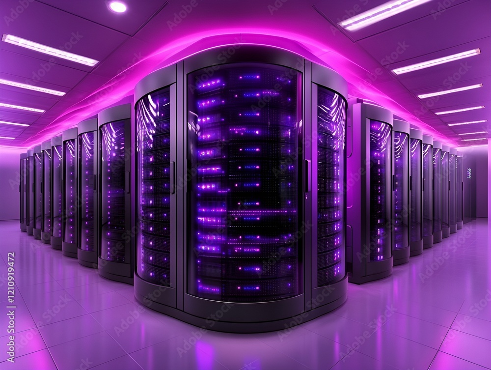 Poster modern server racks with blinking lights in a sleek data center. high-tech atmosphere.