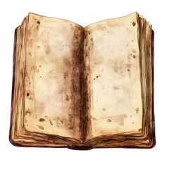 This artwork features an open clipboard book in watercolor, highlighting its intricate textures and warm tones against a clean white backdrop for optimal visibility