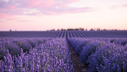 Obraz premium Vibrant lavender field at sunset