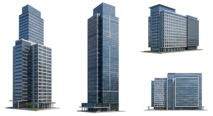 Collection of Building Designs Isolated on White Background