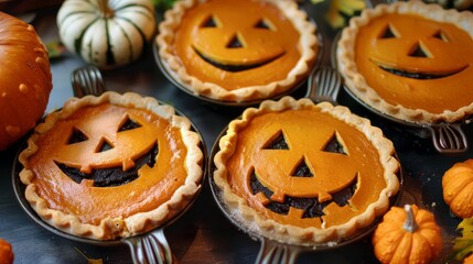 Delightfully Festive Halloween Pumpkin Pies Adorned with Charming JackoLantern Faces for Everyone