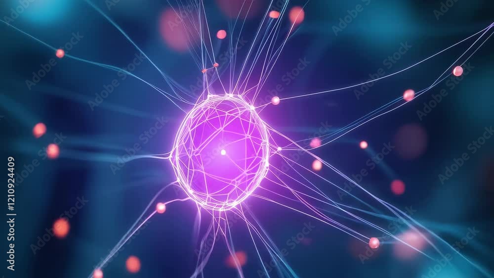 Poster dynamic neural network activity with glowing connections and synapses
