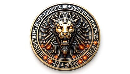 Obraz premium Majestic Golden Lion Emblem: Ancient Symbol of Power and Majesty