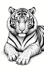 Fototapeta premium Feline Grace: Bengal Tiger in Black and White Sketch