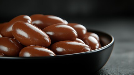 Chocolate almonds bowl dark background dessert