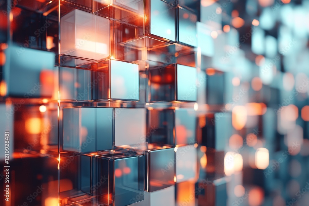 Poster colorful abstract glass cubes create a dynamic three-dimensional backdrop with glowing highlights