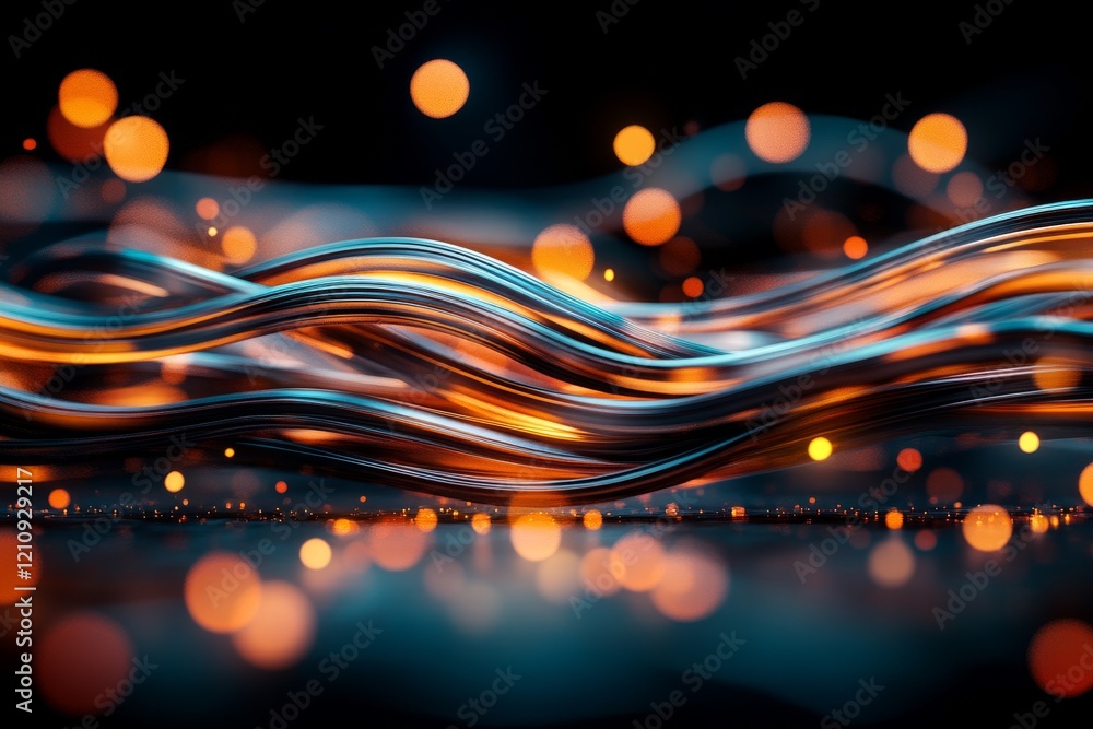Poster colorful waves of light create a mesmerizing abstract design with a bokeh effect in a dark setting