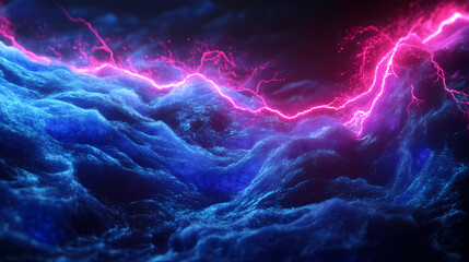 Vibrant pink and blue electric lightning energy bolts on a dark background, representing power, energy, and dynamic forces in nature. Electric Fields. Illustration