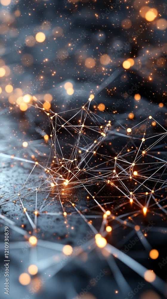 Poster abstract representation of a digital network with glowing connections in dark surroundings