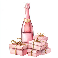 Watercolor bottle of wine