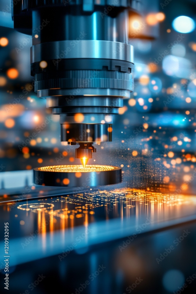 Poster advanced laser technology working on a precision metal surface in a high-tech workshop