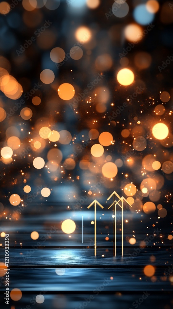 Poster colorful bokeh lights create a dreamy atmosphere with upward arrows symbolizing growth and positivit