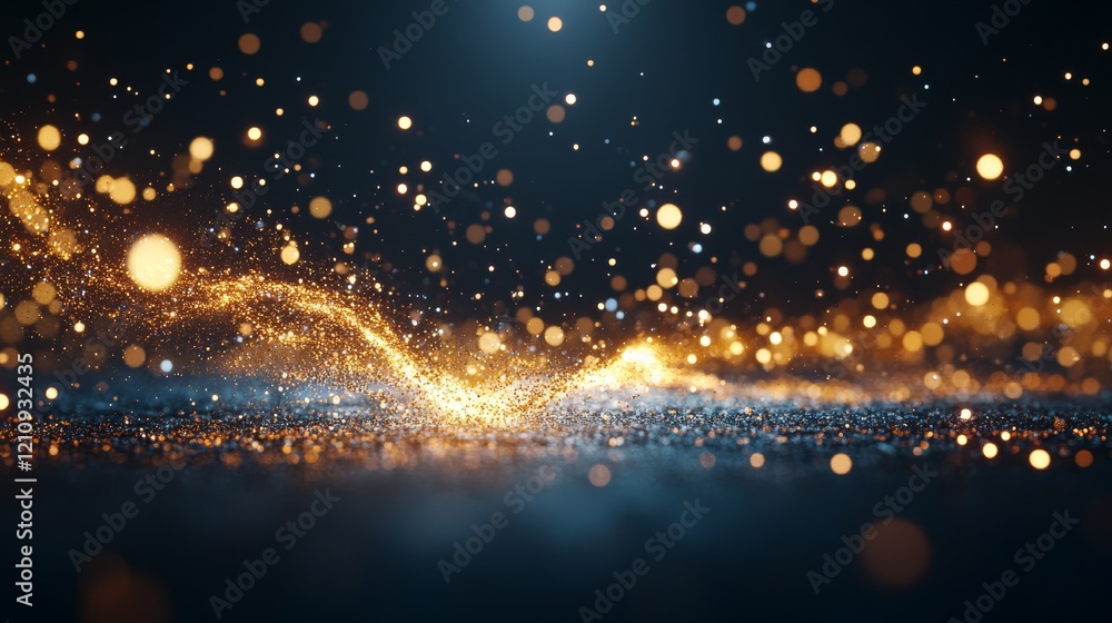 Poster glimmering particles creating a mesmerizing effect in a dark environment during a digital art displa