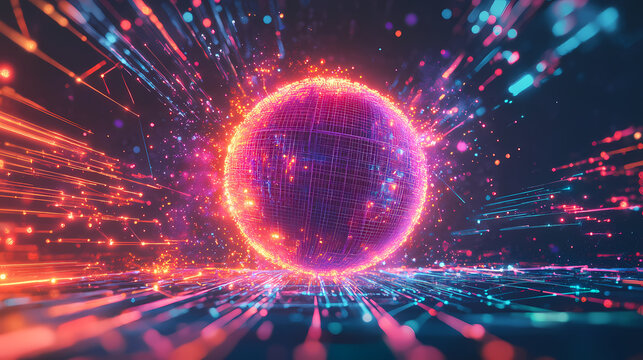 A glowing energy sphere surrounded by electric pulses and vibrant colors, ideal for tech and science themes. Electric Fields. Illustration