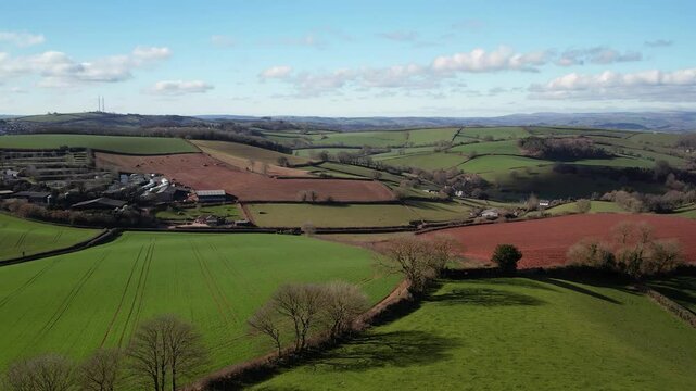 Fields and Farms from a drone, Devon, England,  Europe