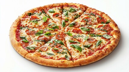 Artisanal pizza with a thin crust, fresh mozzarella, basil, and tomato sauce, baked to perfection
