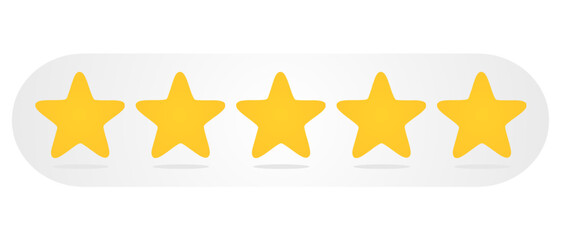 Five star rating with gray shape. Five-star customer product rating reviews. Customer feedback. 5 star rating review. Isolated on transparent background. 