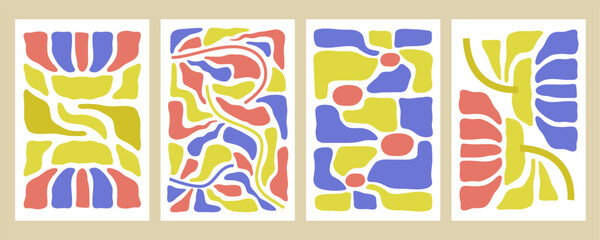 Set of Abstract floral cards. Matisse flowers. Boho Decor. Trendy hand drawn organic design. Aesthetic Modern Art. Minimalist botanical posters. Vector illustration