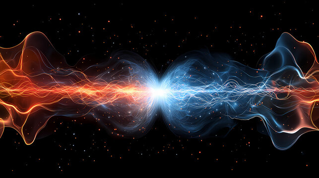 An electromagnetism explosion showcasing electric and magnetic field lines and sparks, banner, with copy space. Electric Fields. Illustration