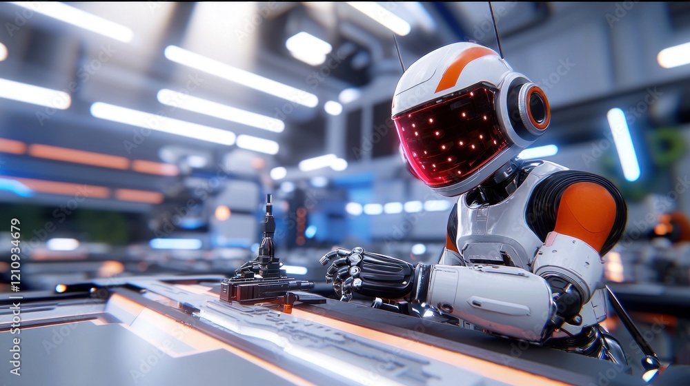 Poster futuristic robot in high-tech lab