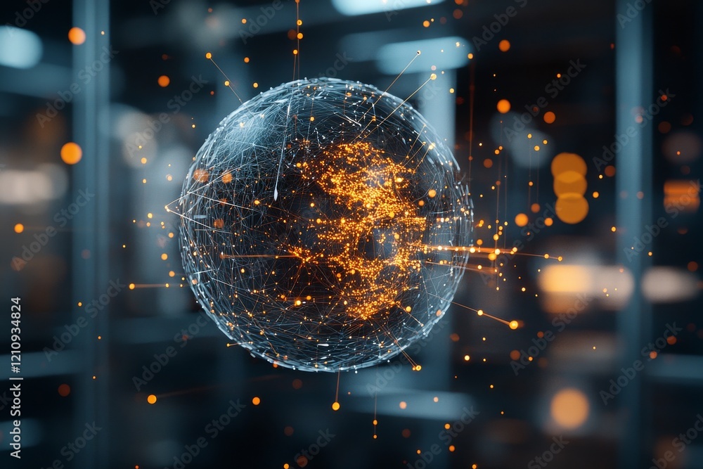 Aufkleber digital globe with interconnected networks, showcasing global connectivity and technology