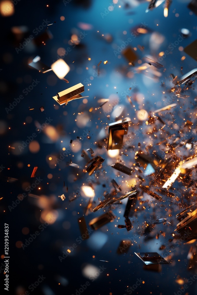 Poster dynamic explosion of colorful particles in a vibrant, abstract setting with captivating light effect