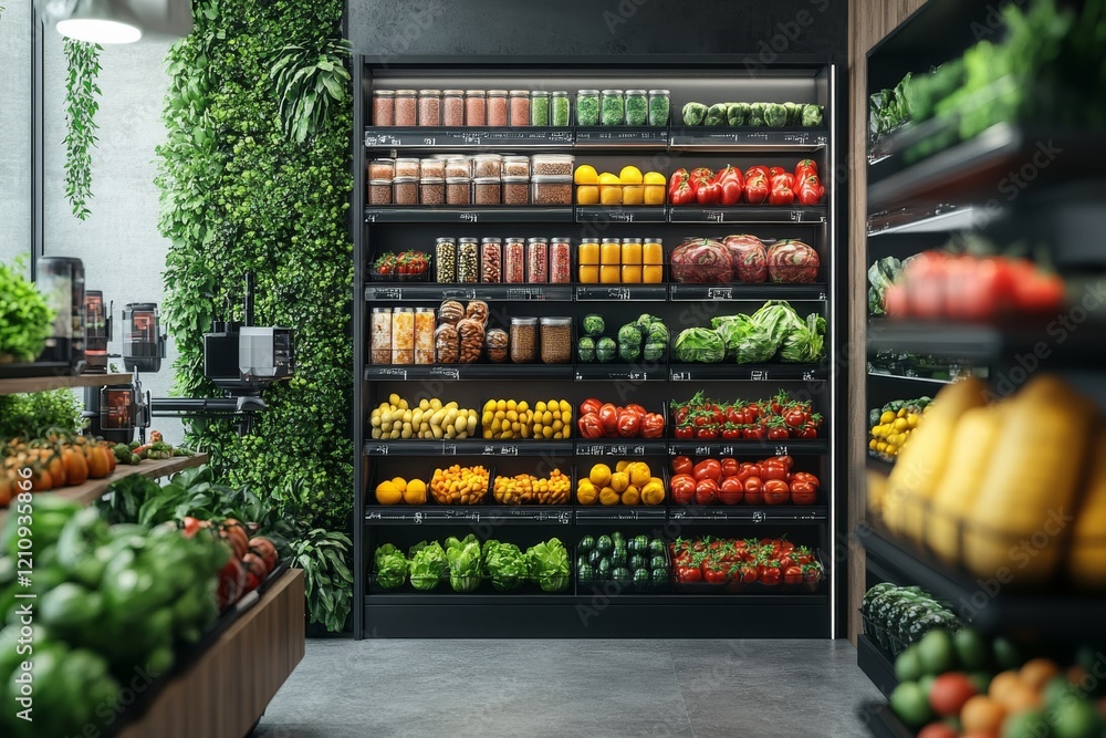 Poster efficient warehouse automation: industrial robot smartly stocks shelves in a modern setting