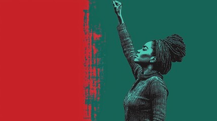 Proud african woman struggle protest red green
