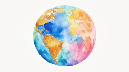 colorful watercolor illustration of Earth, showcasing vibrant continents and oceans