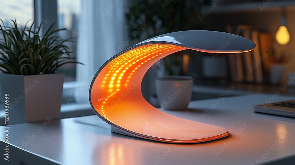 Poster modern curved led desk lamp with warm light.