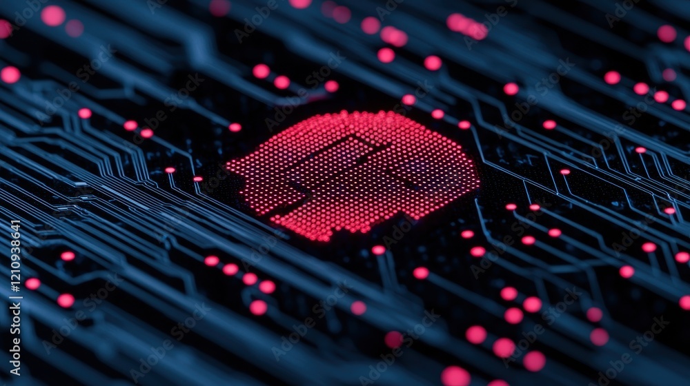 Aufkleber digital circuit board with neon red skull design and pattern