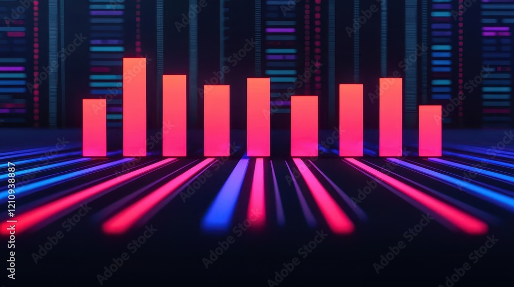 Poster vibrant neon data visualization with colorful bars and lines