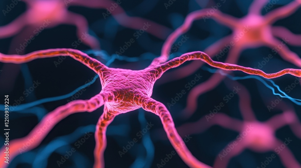 Poster colorful close-up of neurons with intricate connections and pathways