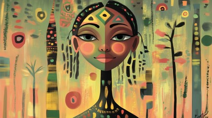 Abstact portrait of an african woman painting
