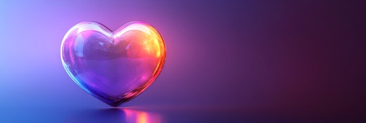 Minimalist glowing neon heart icon on a dark gradient background.