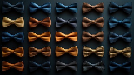 Colorful bow ties arranged on dark background, e-commerce product display