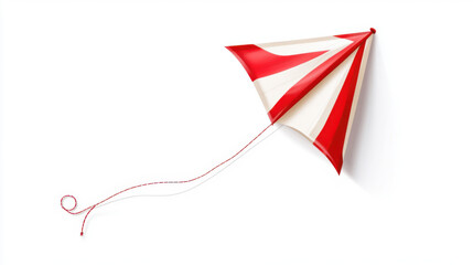 vibrant red and white striped kite with long string, perfect for outdoor fun