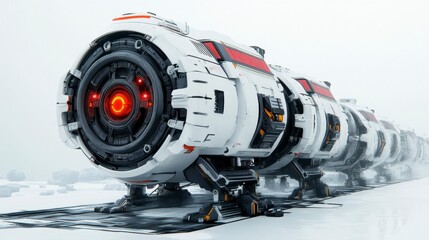 Futuristic Spacecraft on Icy Planet Surface with Dramatic Ambient Light