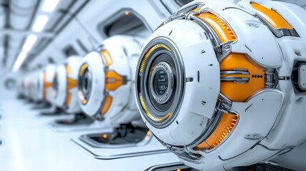 Futuristic Space Pods in a Sleek High-Tech Environment