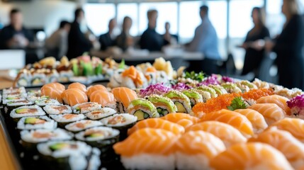 Business Team Enjoying Sushi Lunch at Conference Event Gathering